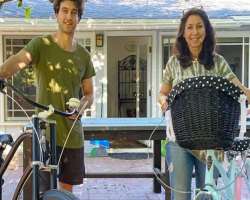 He is also a fitness freak and rides a bike with his mom.